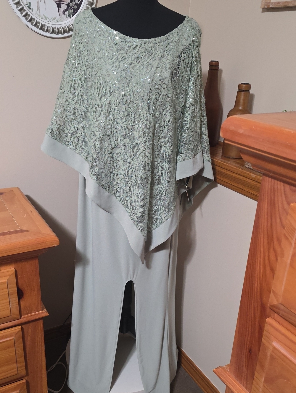 R&M Richards Mint Green Sequin Poncho Jumpsuit